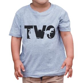 7 ate 9 Apparel Kid's Two 2 Second 2nd Dinosaur Birthday Grey T-shirt