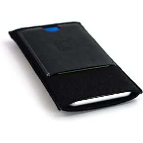 Dockem Felt Wallet Sleeve for iPhone SE 3 (2022), SE 2 (2020) & 8/7 / 6 / 6S - Minimalist Wool-Style Fabric Sleeve with 2 Synthetic Leather Card Slots: Professional Executive Slip-on Cover [Black]