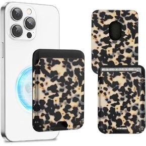 for Magsafe Wallet, Magnetic Wallet Card Holder for iPhone 15, iPhone 14/13/12 Series, Leather Magnetic Phone Wallet with Powerful Magnet, Fit 3 Cards (Tortoise Shell)