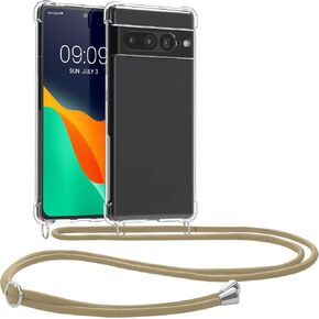 حافظة kwmobile Crossbody متوافقة مع حافظة Google Pixel 7 Pro - غطاء هاتف شفاف من مادة TPU مع حزام حبل قصير - شفاف