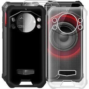 for Fossibot F101 Pro Case, with [ 2 x Screen Protector Tempered Glass Film], Black Soft Silicone Sleeves Shockproof Bumper Protection Case for Fossibot F101 Pro (5.45") - Black & Clear