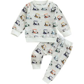 Toddler Baby Boy boy Golf Outfit Long Sleeve Golf Cart Sweatshirt Swaddle Print Long Pants Set 6 12 18 24M 2 3 4T
