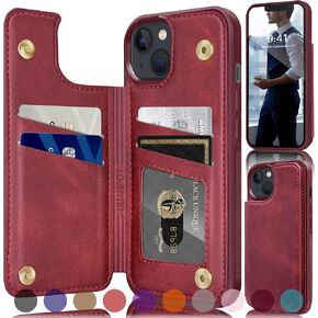 SUANPOT for iPhone 13（NON 13Pro）6.1 inch 5G with RFID Blocking Wallet case Credit Card Holder,Flip Book PU Leather Phone case Shockproof Cover cellphone Women Men for Apple 13 case Wallet Light Brown