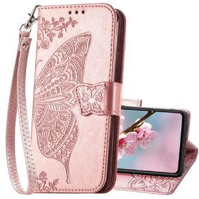 Designed for Samsung Galaxy S20 FE Case Wallet,Women Flip Cover with Butterfly Embossed PU Leather Kickstand Credit Card Holder Slots Magnetic Wrist Strap Phone Case for Samsung S20 FE 5G (Black)
