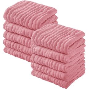 Yoofoss Muslin Baby Washcloths 100% Cotton Face Towels 10 Pack Wash Cloths for Baby 12x12in Soft and Absorbent Baby Wipes (Bean Paste)