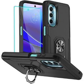 HNHYGETE for Moto G Stylus 5G 2022 Case, with Screen Protector, Shockproof Military-Grade Heavy Duty with Ring Kickstand Phone Case for Motorola Moto G Stylus 5G 2022 (Purple)
