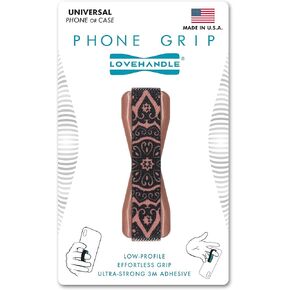 LOVEHANDLE Phone Grip for Most Smartphones and Mini Tablets, Boho Rose Colored Elastic Strap with Mauve Rose Base, LH-01-BohoRose
