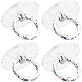 4Pcs Phone Finger Ring Transparent Bling Cell Phone Case Ring Holder with Rhinestones Phone Ring Holder Grip Kickstand 360° Rotation Compatible with Phones Tablets Case