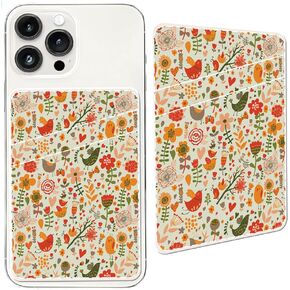 Leather Phone Card Holder Phone Wallet,Credit Card Holder for Phone Case,stick On Back of Phone Fabric Sleeve for Phone Pocket,Suitable for Most Phones, Boho Bird