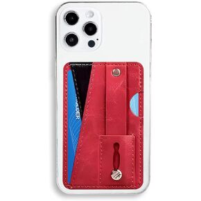 Phone Card Holder, Dual Pockets Phone Wallet Stick On with Snap Closure Adhesive Phone Wallet Work with iPhone and Most Smartphones - Red Black Patchwork