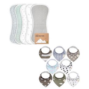 KeaBabies 5-Pack Organic Burp Cloths for Baby Boys and Girls and 8-Pack Baby Bandana Drool Bibs - Ultra Absorbent Burping Cloth, Burp Clothes, Newborn Towel - Organic, Stylish Unisex Bandana Bibs