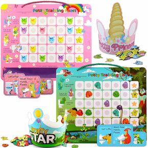 Putska Bundle Dino & Unicorn Potty Training Chart for Toddler, Sticker Chart for Kids Potty Training, A Reward Chart for kids, Reward Sticker Chart Kids Toilet Training, potty chart for girls & boys