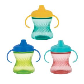 Nuby Easy Grip 2 Handle Hard Spout 7oz Sippy Cup, Vari-Flo Valve for Controlled Sipping & Dual Handles for Little Hands, 3 pack, 4+M, Boys