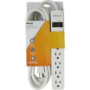 Woods 41367 Surge Protector with Overload Safety Feature, 6 Outlets, 4 Foot Cord, White