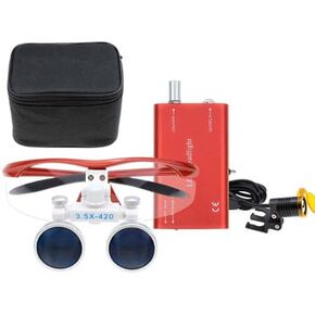 3.5X Binocular Loupes Optical Glass + 3W Headlight + Cloth Bag (Red)