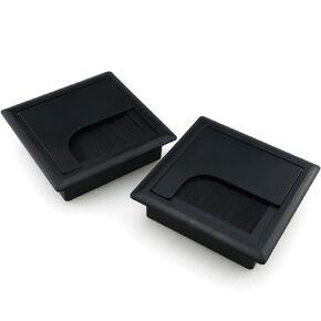2pcs Wire Cable Hole Cover 80mm Black Desk Square ABS Wire Cable Grommet Hole Cover with Brush