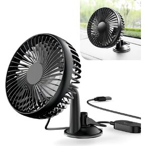 1 PC Car Single-head Fan, 360 Degree Wide-angle Strong Wind Silent Fan with USB Port, Multi-function Dashboard Windshield Fan with Washable Suction Cup, Universal for Cars Office (Black)