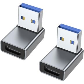 2Pcs USB 3.1 to USB C 90° Angle Adapter USB A Male to USB C Female L-Shaped Angle Connector, for OTG Data Transfer 3A Charging, for PC Laptop Tablet