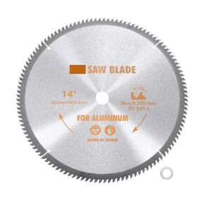 Circular Saw Blade - [14-inch x 120 Teeth x 1-inch Arbor] Circular Cutting Blade with 1" to 5/8" Washer Adapter for Soft Metal Steel Woodworking Plastic Use, 0.13-inch Kerf