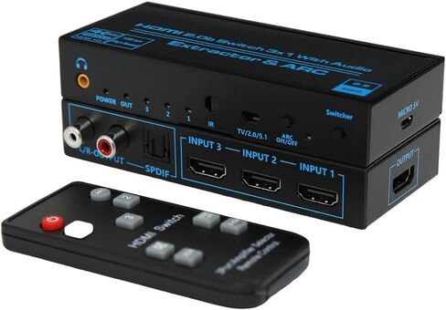 محول HDMI 3 في 1 مخرج مع مستخرج الصوت ومستخرج الصوت ARC، HDMI إلى HDMI+ بصري، 3.5 مم، RCA R/L، وضع مخرج الصوت TV/2.0/5.1، محول الصوت HDMI ARC إلى RCA in Kuwait