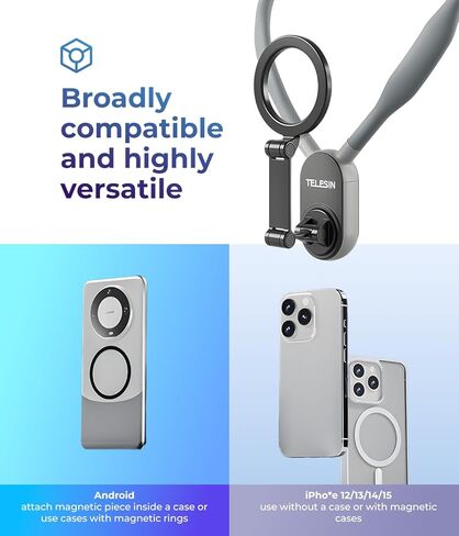 حامل مغناطيسي للرقبة للهواتف، حامل هاتف خلوي معلق على الرقبة POV/Vlog Selfie Selfie قلادة بدون استخدام اليدين حزام الهاتف تسجيل فيديو لهاتف iPhone 15 14 13 12 وهواتف Android لمنشئي المحتوى in Kuwait