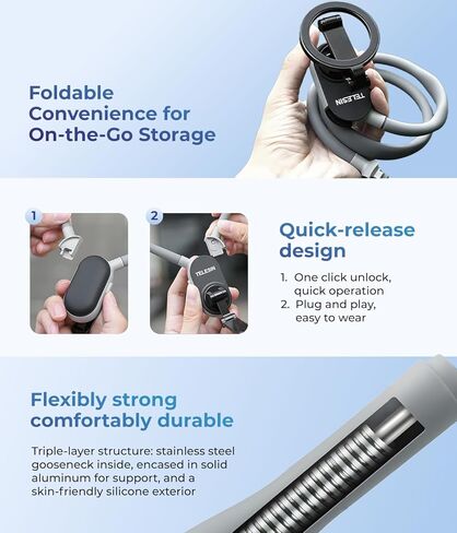 حامل مغناطيسي للرقبة للهواتف، حامل هاتف خلوي معلق على الرقبة POV/Vlog Selfie Selfie قلادة بدون استخدام اليدين حزام الهاتف تسجيل فيديو لهاتف iPhone 15 14 13 12 وهواتف Android لمنشئي المحتوى in Kuwait
