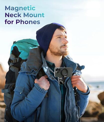 حامل مغناطيسي للرقبة للهواتف، حامل هاتف خلوي معلق على الرقبة POV/Vlog Selfie Selfie قلادة بدون استخدام اليدين حزام الهاتف تسجيل فيديو لهاتف iPhone 15 14 13 12 وهواتف Android لمنشئي المحتوى in Kuwait