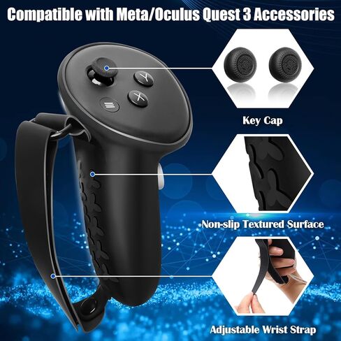 غطاء مقابض وحدة التحكم لملحقات Oculus Meta/Quest 3، حزام قبضة وحدة التحكم الصغيرة لأجهزة التحكم الواقع الافتراضي، واقي أغطية السيليكون مع أشرطة مفصل قابلة للتعديل in Kuwait