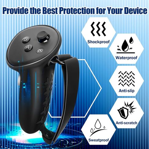 غطاء مقابض وحدة التحكم لملحقات Oculus Meta/Quest 3، حزام قبضة وحدة التحكم الصغيرة لأجهزة التحكم الواقع الافتراضي، واقي أغطية السيليكون مع أشرطة مفصل قابلة للتعديل in Kuwait