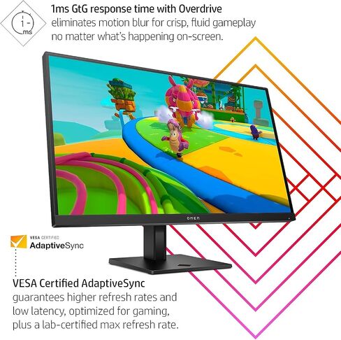 شاشة HP OMEN 27q 27 بوصة QHD للألعاب 165 هرتز IPS 1ms AMD Freesync Premium Console متوافقة مع DisplayPort Dual HDMI VESA قابلة للتركيب للكمبيوتر المحمول PS5 Xbox Desk Setup، أسود (متجدد) in Kuwait