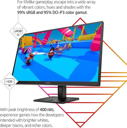 شاشة HP OMEN 27q 27 بوصة QHD للألعاب 165 هرتز IPS 1ms AMD Freesync Premium Console متوافقة مع DisplayPort Dual HDMI VESA قابلة للتركيب للكمبيوتر المحمول PS5 Xbox Desk Setup، أسود (متجدد) in Kuwait