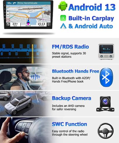 Hikity 2+64GB Android 13 Carplay Stereo لراديو Mitsubishi Outlander 2008-2015 مع Carplay اللاسلكي Android Auto، شاشة لمس 9 بوصة في لوحة القيادة GPS مرآة وصلة BT WiFi كاميرا احتياطية in Saudi Arabia