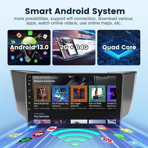 2G+64G for Lexus RX300/RX330/RX350 2004-2009 Android Car Stereo with Wireless Carplay Android Auto, 9 inch Touch Screen Bluetooth Car Radio with GPS Navi WiFi HiFi Audio SWC USB+HD Backup Camera in Saudi Arabia