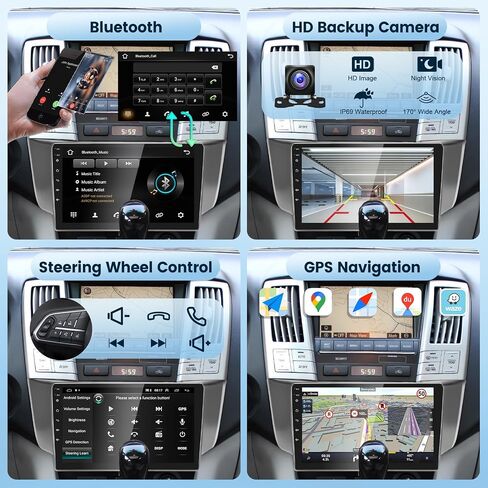 2G+64G for Lexus RX300/RX330/RX350 2004-2009 Android Car Stereo with Wireless Carplay Android Auto, 9 inch Touch Screen Bluetooth Car Radio with GPS Navi WiFi HiFi Audio SWC USB+HD Backup Camera in Saudi Arabia