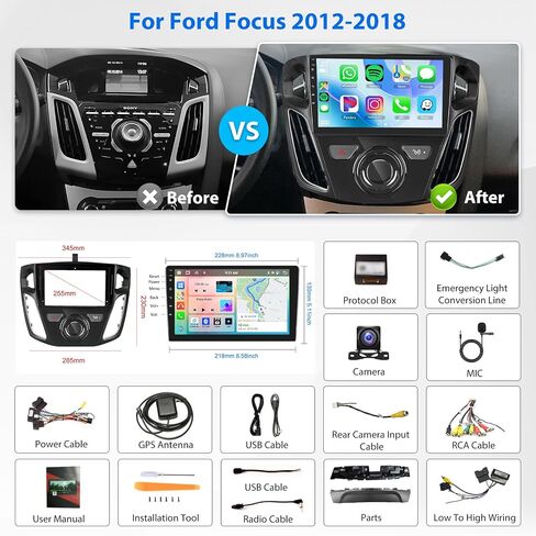 ستيريو راديو السيارة لسيارة Ford Focus 2012-2018، 8 Core 4G 64G Android 13 Wireless Carplay Android Auto Rimoody 9 بوصة تعمل باللمس GPS 4G-WiFi Bluetooth FM DSP-36 Mirror Link 59-UI Themes AHD كاميرا احتياطية in Kuwait