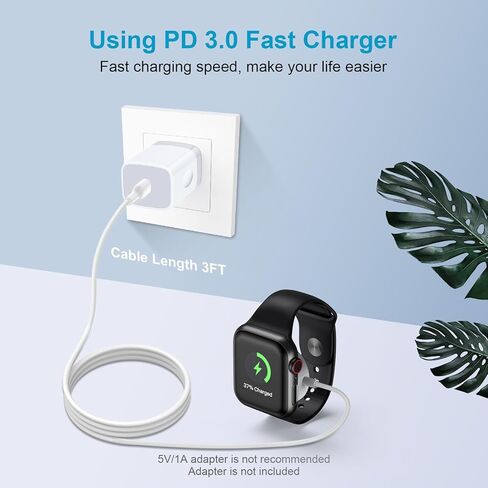 شاحن ساعة سريع 3FT، HOOTEK USB C ساعة مغناطيسية محمولة كابل شحن لاسلكي سلك وسادة شاحن لاسلكي بديل لسلسلة iWatch Ultra 2/9/8/7/6/SE2/SE/5/4/3/2/1 in Kuwait