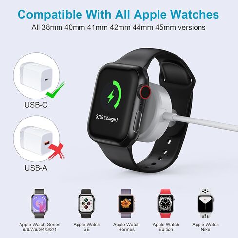 شاحن ساعة سريع 3FT، HOOTEK USB C ساعة مغناطيسية محمولة كابل شحن لاسلكي سلك وسادة شاحن لاسلكي بديل لسلسلة iWatch Ultra 2/9/8/7/6/SE2/SE/5/4/3/2/1 in Kuwait