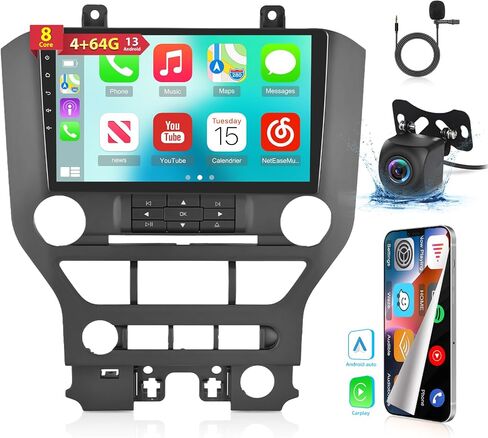 [8 Core 4G+64G] Android Car Radio for Ford Mustang 2015-2020 (Adapts to 3 Buttons Only) - 9 inch Touch Screen Car Play Stereo, DSP 32 EQ Audio/IPS Screen/Carplay/Android Auto/SWC/BT 5.0/WiFi in Saudi Arabia