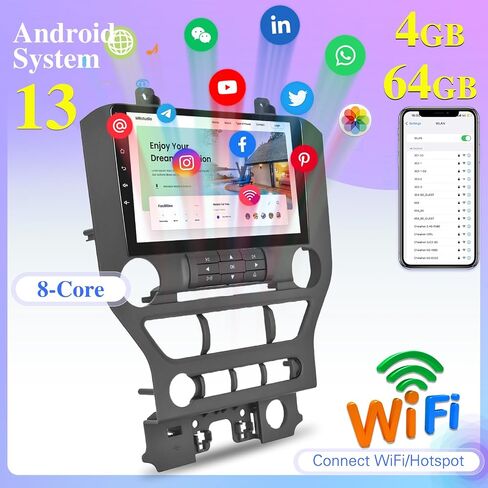 [8 Core 4G+64G] Android Car Radio for Ford Mustang 2015-2020 (Adapts to 3 Buttons Only) - 9 inch Touch Screen Car Play Stereo, DSP 32 EQ Audio/IPS Screen/Carplay/Android Auto/SWC/BT 5.0/WiFi in Saudi Arabia