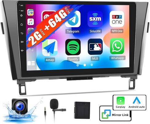 راديو ستيريو للسيارة 2G+64G لسيارة Nissan Rogue 2014 2015 2016 2017 2018 مع CarPlay اللاسلكي Android Auto 10.1 بوصة شاشة تعمل باللمس Android وراديو السيارة بلوتوث مع نظام ملاحة GPS HiFi WiFi FM RDS كاميرا احتياطية in Saudi Arabia