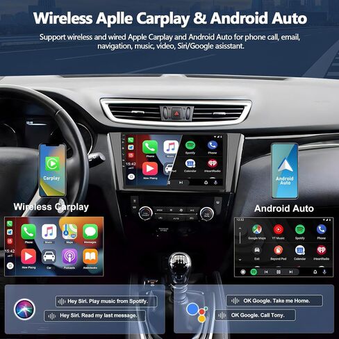 راديو ستيريو للسيارة 2G+64G لسيارة Nissan Rogue 2014 2015 2016 2017 2018 مع CarPlay اللاسلكي Android Auto 10.1 بوصة شاشة تعمل باللمس Android وراديو السيارة بلوتوث مع نظام ملاحة GPS HiFi WiFi FM RDS كاميرا احتياطية in Saudi Arabia