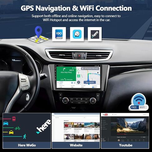 راديو ستيريو للسيارة 2G+64G لسيارة Nissan Rogue 2014 2015 2016 2017 2018 مع CarPlay اللاسلكي Android Auto 10.1 بوصة شاشة تعمل باللمس Android وراديو السيارة بلوتوث مع نظام ملاحة GPS HiFi WiFi FM RDS كاميرا احتياطية in Saudi Arabia
