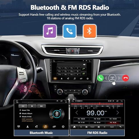 راديو ستيريو للسيارة 2G+64G لسيارة Nissan Rogue 2014 2015 2016 2017 2018 مع CarPlay اللاسلكي Android Auto 10.1 بوصة شاشة تعمل باللمس Android وراديو السيارة بلوتوث مع نظام ملاحة GPS HiFi WiFi FM RDS كاميرا احتياطية in Saudi Arabia