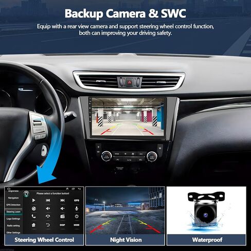 راديو ستيريو للسيارة 2G+64G لسيارة Nissan Rogue 2014 2015 2016 2017 2018 مع CarPlay اللاسلكي Android Auto 10.1 بوصة شاشة تعمل باللمس Android وراديو السيارة بلوتوث مع نظام ملاحة GPS HiFi WiFi FM RDS كاميرا احتياطية in Saudi Arabia