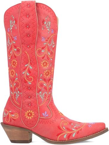 Dingo Womens Beetle Juice Floral Embroidered Snip Toe Casual Boots Mid Calf Mid Heel 2-3" - Red in Saudi Arabia