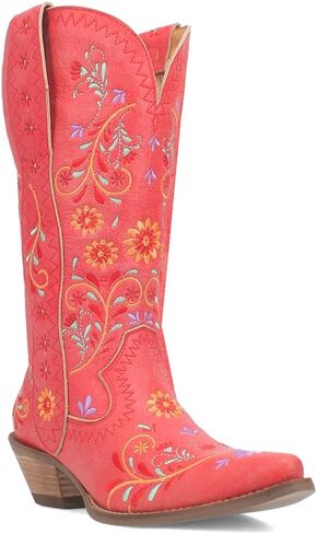 Dingo Womens Beetle Juice Floral Embroidered Snip Toe Casual Boots Mid Calf Mid Heel 2-3" - Red in Saudi Arabia