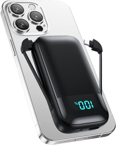 شاحن محمول مع كابلات مدمجة، بنك طاقة USB C سريع الشحن بقدرة 13800 مللي أمبير في الساعة PD، 4 مخارج LCD حزمة بطارية متوافقة مع سلسلة iPhone 15/14/13/12/11 وهواتف Samsung Android in Kuwait