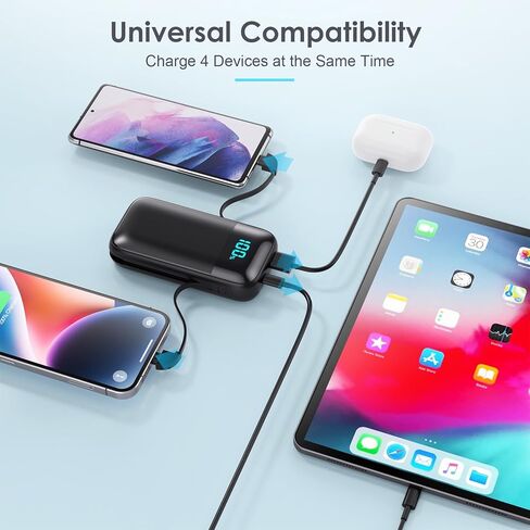 شاحن محمول مع كابلات مدمجة، بنك طاقة USB C سريع الشحن بقدرة 13800 مللي أمبير في الساعة PD، 4 مخارج LCD حزمة بطارية متوافقة مع سلسلة iPhone 15/14/13/12/11 وهواتف Samsung Android in Kuwait