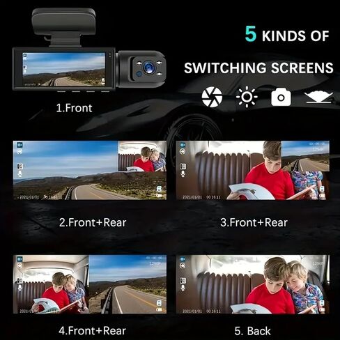 1080P Dual Camera Dash Cam for Cars, Driving Recorder with IR Night Vision, Loop Recording, Wide Angle Lens - 3.16 Inch IPS Screen,Parking Mode, Car Camera with 32GB TF Card in Kuwait