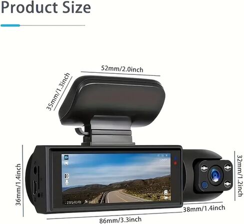 1080P Dual Camera Dash Cam for Cars, Driving Recorder with IR Night Vision, Loop Recording, Wide Angle Lens - 3.16 Inch IPS Screen,Parking Mode, Car Camera with 32GB TF Card in Kuwait